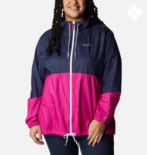 Columbia Flash Forward Windbreaker Jakke Dame Marineblå Fuchsia | Plus Size 53147W